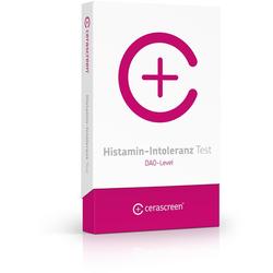 Weiße Schachtel mit rotem Pluszeichen, Aufschrift: Histamin-Intoleranz Test.