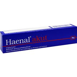 Eine blaue Verpackung mit einer Creme gegen Hämorrhoiden namens Haenal akut.