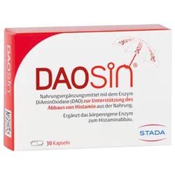 Eine Packung mit Nahrungsergänzungsmittel-Kapseln namens DAOsin von STADA.