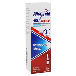 Eine Packung Allergodil Nasenspray steht aufrecht.